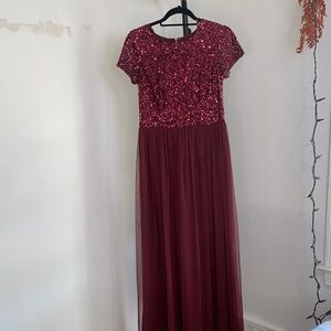 Adrianna Papell Burgundy Sequin Gown